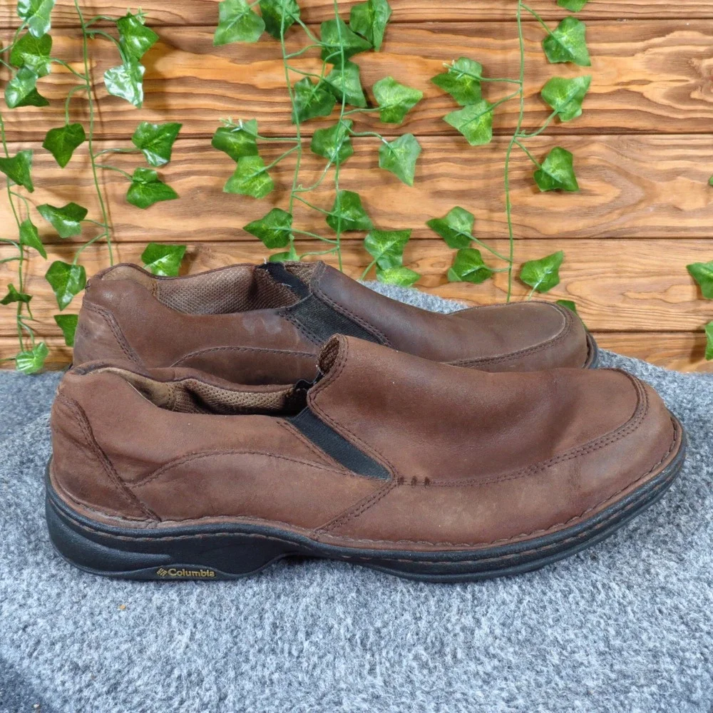 Columbia Big Pines Men Slip On Loafer Shoes Sz 9.5 Outdoor Walking Brown Leather